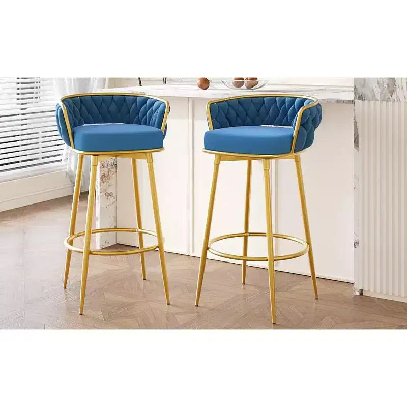 MAYEERTY Lot de 2 tabourets de bar pivotants de 79 cm de hauteur, tissés à la main, bleus, pour îlot de cuisine
