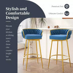 MAYEERTY Lot de 2 tabourets de bar pivotants de 79 cm de hauteur, tissés à la main, bleus, pour îlot de cuisine