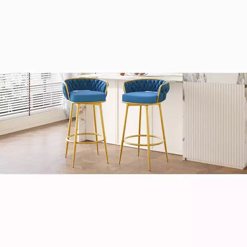 MAYEERTY Lot de 2 tabourets de bar pivotants de 79 cm de hauteur, tissés à la main, bleus, pour îlot de cuisine