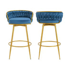 MAYEERTY Lot de 2 tabourets de bar pivotants de 79 cm de hauteur, tissés à la main, bleus, pour îlot de cuisine