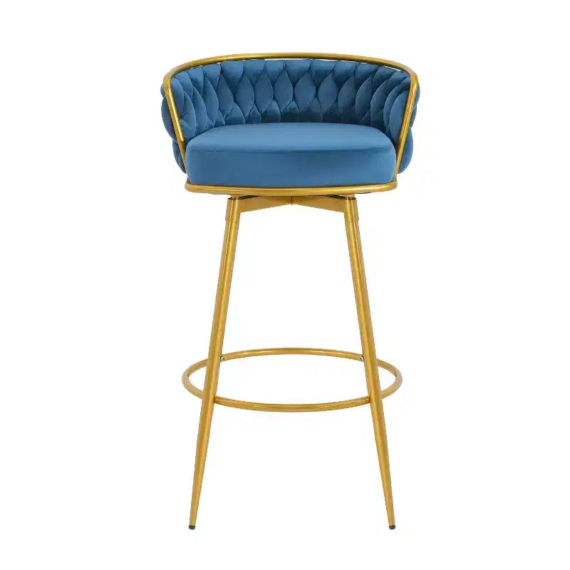 MAYEERTY Lot de 2 tabourets de bar pivotants de 79 cm de hauteur, tissés à la main, bleus, pour îlot de cuisine