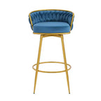 MAYEERTY Lot de 2 tabourets de bar pivotants de 79 cm de hauteur, tissés à la main, bleus, pour îlot de cuisine