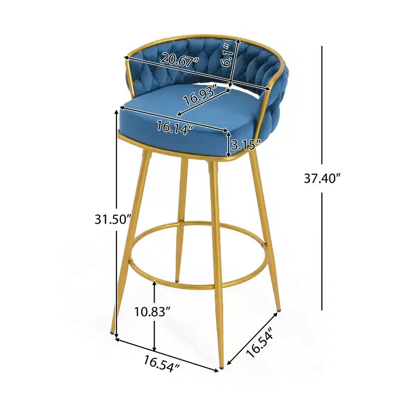 MAYEERTY Lot de 2 tabourets de bar pivotants de 79 cm de hauteur, tissés à la main, bleus, pour îlot de cuisine