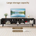Meuble TV noir GustoWave pour téléviseurs jusqu'à 75 pouces, meuble de divertissement avec grands placards de rangement pour chambre à coucher, bureau