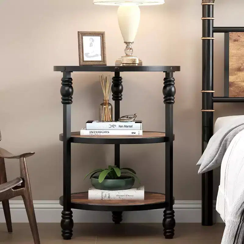 Table d'appoint ronde Acekool à 3 niveaux, table de bout de ferme avec pieds en métal pour chambre et salon - Marron rustique