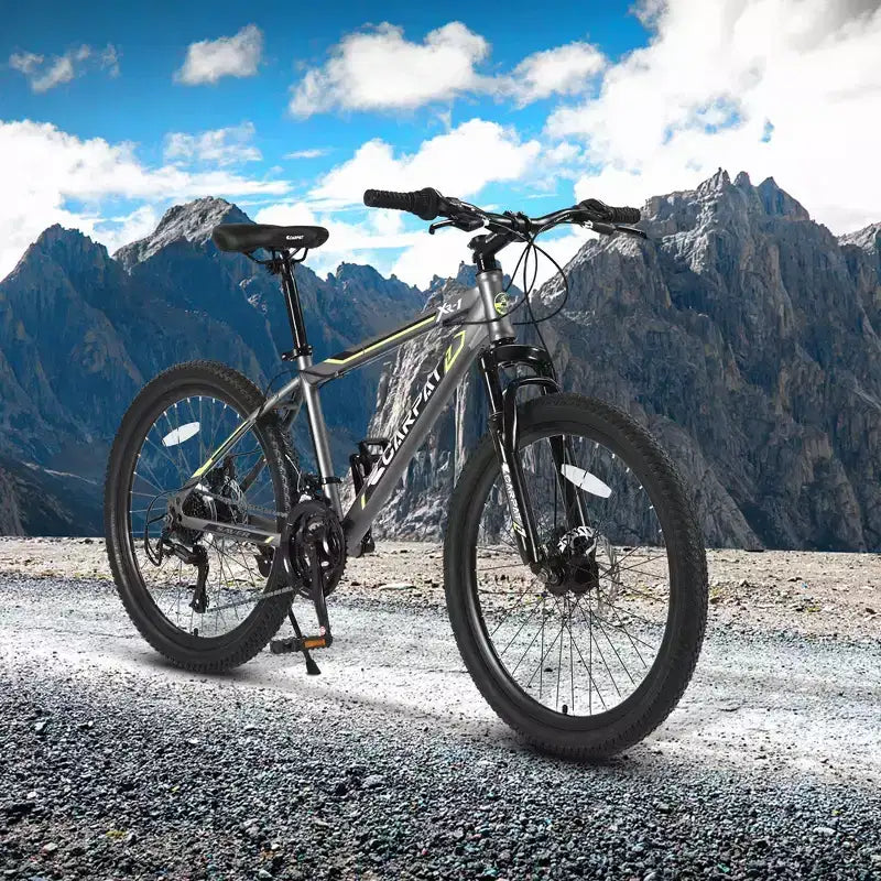 NAYSAYE Vélo VTT 24 Pouces 21 Vitesses Cadre en Acier pour Garçons et Filles pour Aventures Tout-Terrain, Gris, 56,3*7,88*28,35
