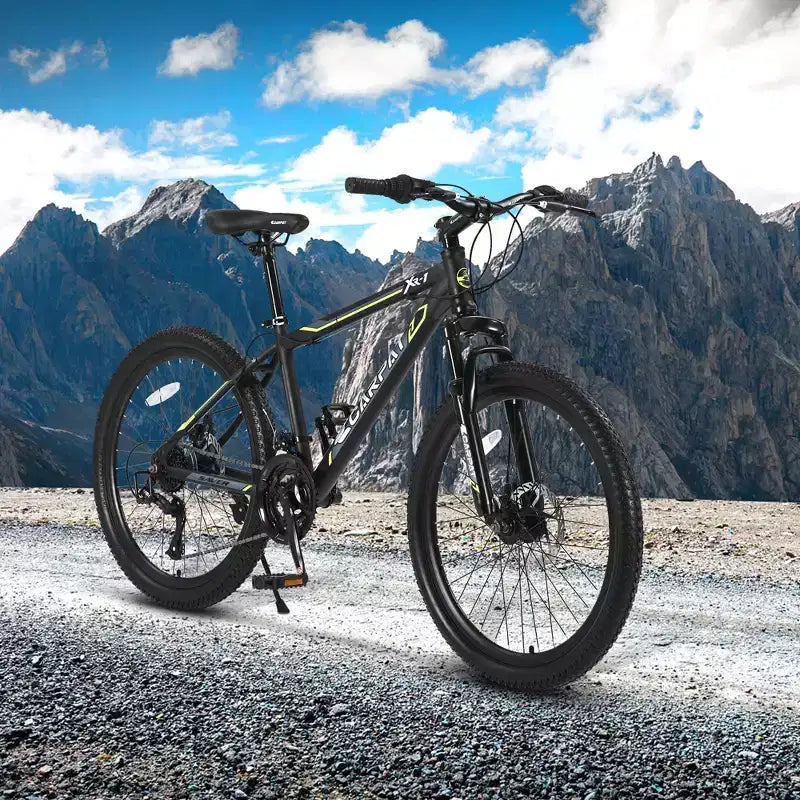 NAYSAYE Vélo VTT 24 Pouces, 21 Vitesses, Cadre en Acier pour Garçons et Filles pour Sentiers Hors Route, Noir et Vert, 56.3*7.88*28.35