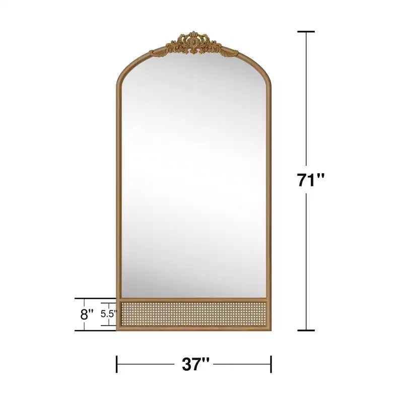 PexFix Miroir mural marron avec cadre en bois sculpté classique en arche, base en rotin, 94 cm L x 180 cm H