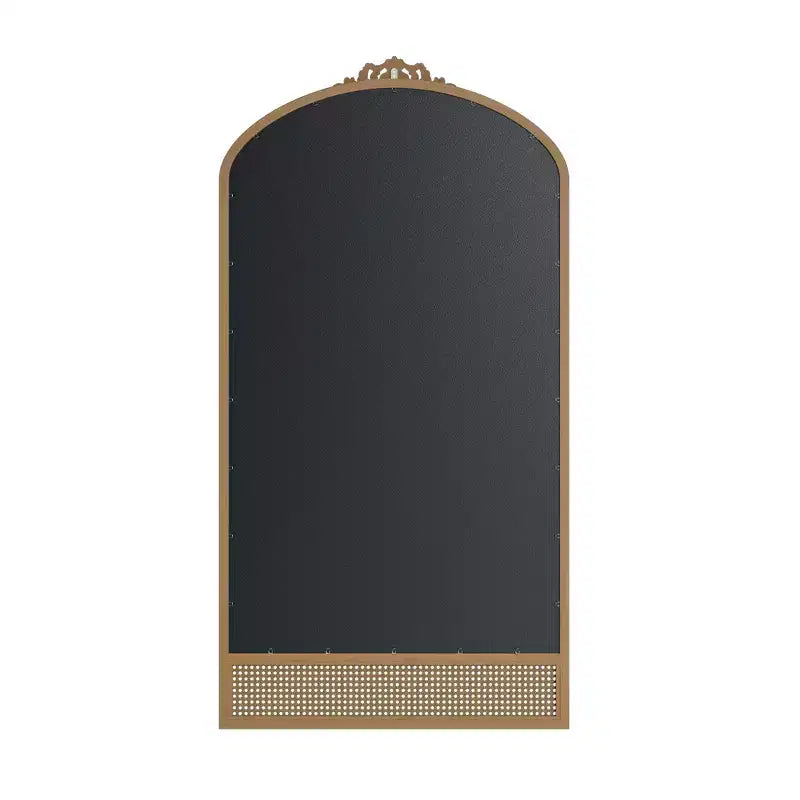 PexFix Miroir mural marron avec cadre en bois sculpté classique en arche, base en rotin, 94 cm L x 180 cm H