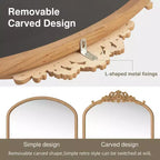PexFix Miroir mural marron avec cadre en bois sculpté classique en arche, base en rotin, 94 cm L x 180 cm H