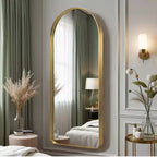 PexFix Miroir en pied 81 cm (32 po) L x 180 cm (71 po) H avec cadre arqué moderne et coins arrondis, doré