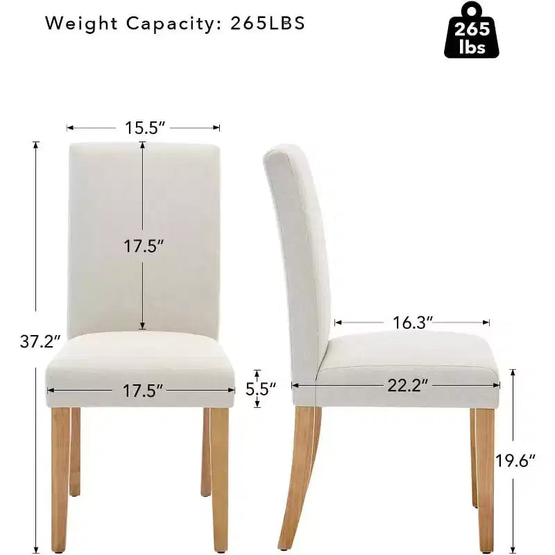 Acekool Chaises de salle à manger rembourrées lot de 2, pieds en bois, tissu lin, pour salle à manger et cuisine