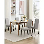 Acekool Chaises de salle à manger rembourrées lot de 2, pieds en bois, tissu lin, pour salle à manger et cuisine