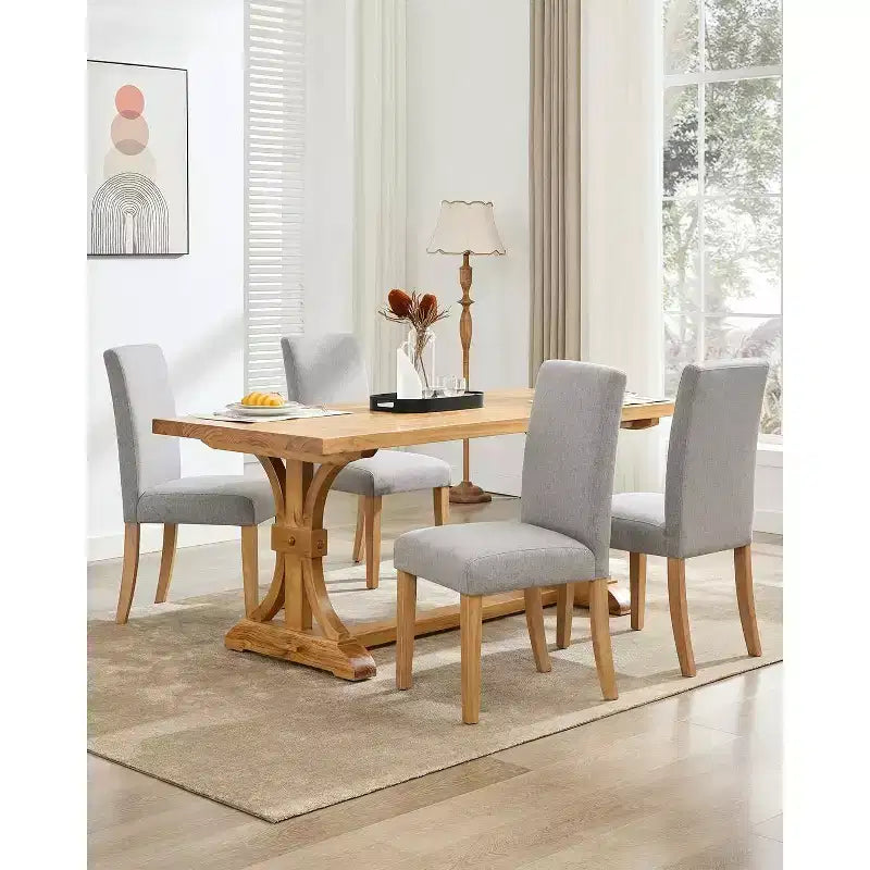 Acekool Chaises de salle à manger rembourrées lot de 2, pieds en bois, tissu lin, pour salle à manger et cuisine