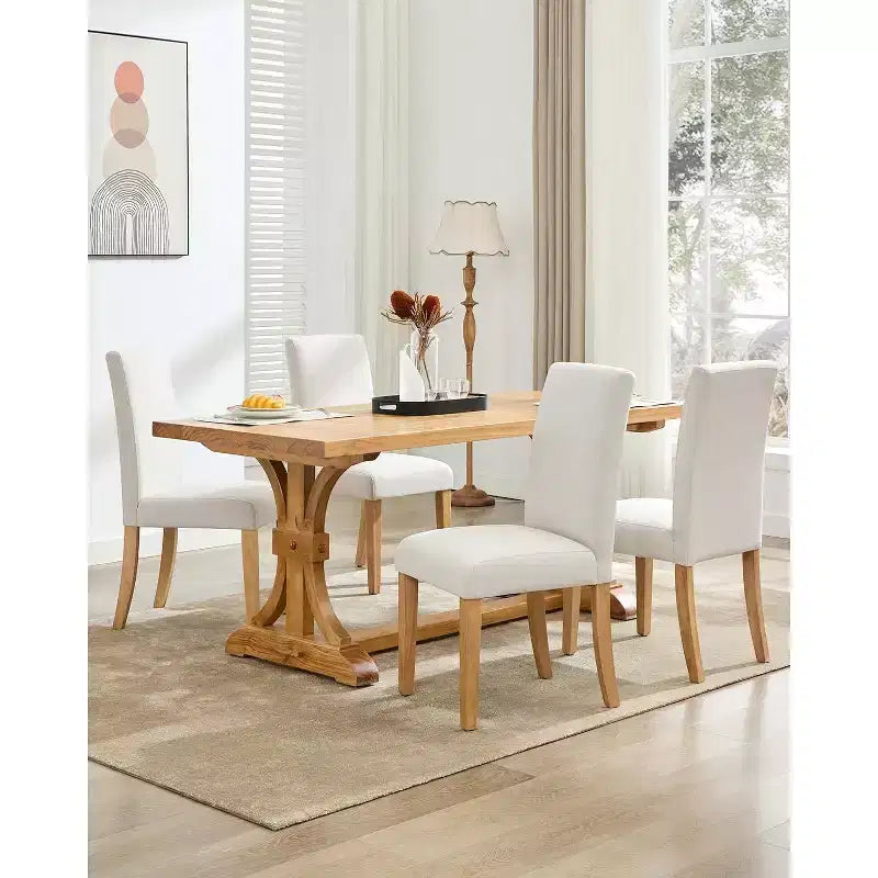 Acekool Chaises de salle à manger rembourrées lot de 2, pieds en bois, tissu lin, pour salle à manger et cuisine