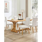 Acekool Chaises de salle à manger rembourrées lot de 2, pieds en bois, tissu lin, pour salle à manger et cuisine