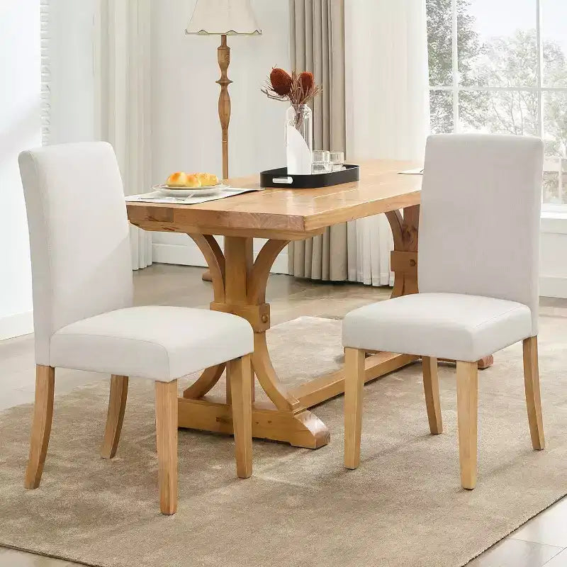 Acekool Upholstered Dining Chairs Set of 2, Wood Legs, Linen Fabric, for Dining Room and Kitchen