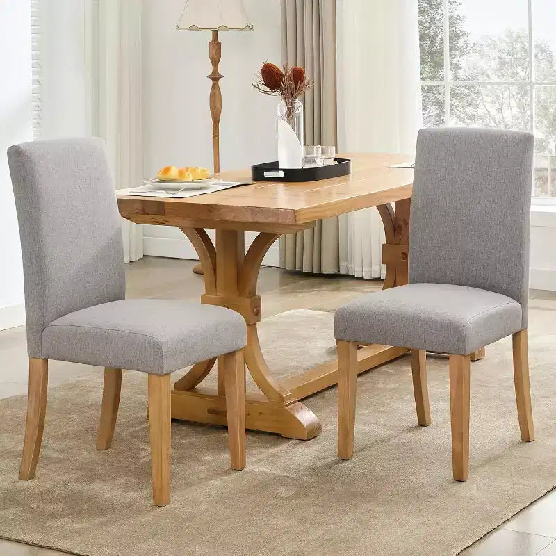 Acekool Chaises de salle à manger rembourrées lot de 2, pieds en bois, tissu lin, pour salle à manger et cuisine