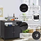 Table de bar de patio extérieur avec armoire de rangement en osier de patio à 2 portes et étagère, acier enduit de poudre, osier de résine toutes saisons, patio, piscine, jardin, cuisine