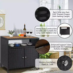 Table de bar de patio extérieur avec armoire de rangement en osier de patio à 2 portes et étagère, acier enduit de poudre, osier de résine toutes saisons, patio, piscine, jardin, cuisine