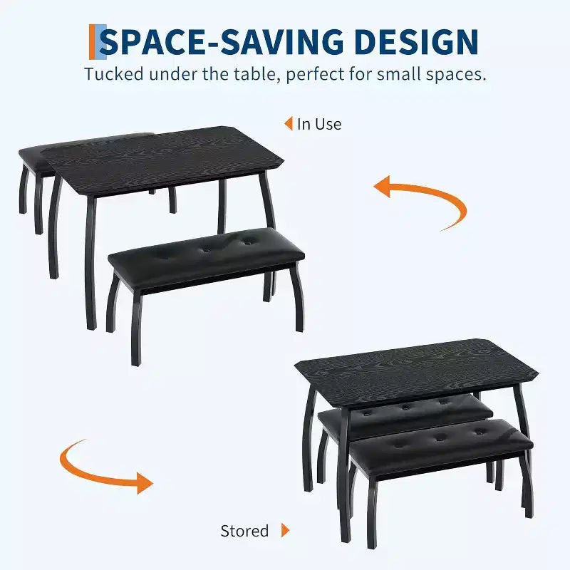 Ensemble table à rallonge 44 polyvalente, 3 pièces de mobilier convertible cuisine/salle à manger, design compact pour petits espaces, facile à assembler