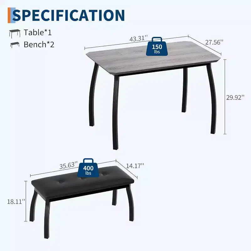 Ensemble table à rallonge 44 polyvalente, 3 pièces de mobilier convertible cuisine/salle à manger, design compact pour petits espaces, facile à assembler