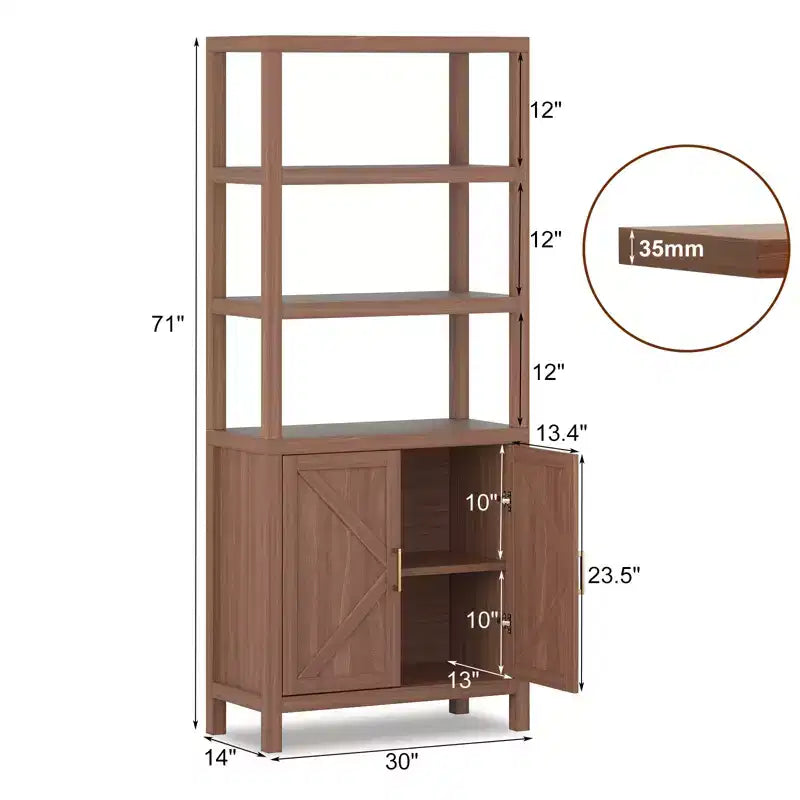 Étagère de 180 cm de haut, Bibliothèque en bois de style ferme à 5 niveaux, Armoire à portes croisées, Bibliothèque autoportante avec étagère réglable, Chêne
