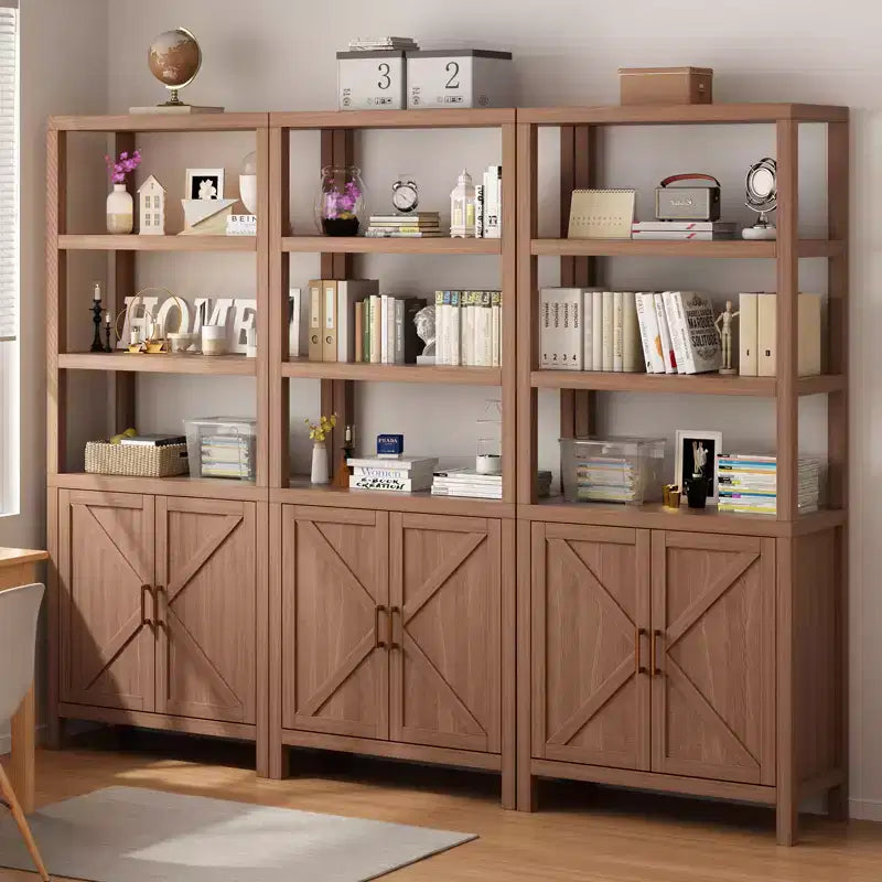 Étagère de 180 cm de haut, Bibliothèque en bois de style ferme à 5 niveaux, Armoire à portes croisées, Bibliothèque autoportante avec étagère réglable, Chêne