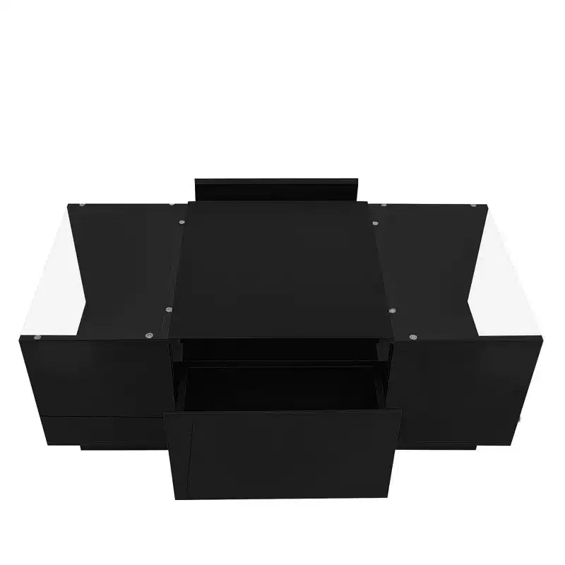 Table basse LED moderne Okak, éclairage 16 couleurs et espace de rangement, finition brillante, table d'appoint rectangulaire pour salon