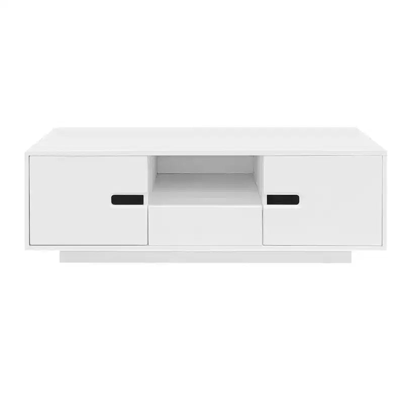 Table basse LED moderne Okak, éclairage 16 couleurs et espace de rangement, finition brillante, table d'appoint rectangulaire pour salon