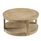Table basse ronde Okak 36L pour salon, plateau en placage bois, table d'appoint pour canapé avec pied cylindrique pour petit espace bureau à domicile