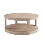 Table basse ronde Okak 36L pour salon, plateau en placage bois, table d'appoint pour canapé avec pied cylindrique pour petit espace bureau à domicile