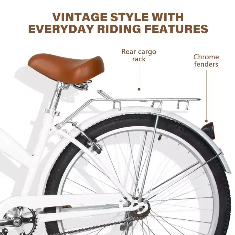 hykolity Vélo de plage 26 pouces, vélo de ville, vélo de navette pour femme adulte de 152 à 183 cm, panier avant, porte-bagages arrière, blanc pâle