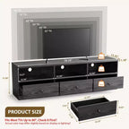Meuble TV noir GustoWave pour téléviseurs jusqu'à 80 pouces, meuble console multimédia moderne avec 3 tiroirs et 3 étagères ouvertes pour salon et chambre à coucher