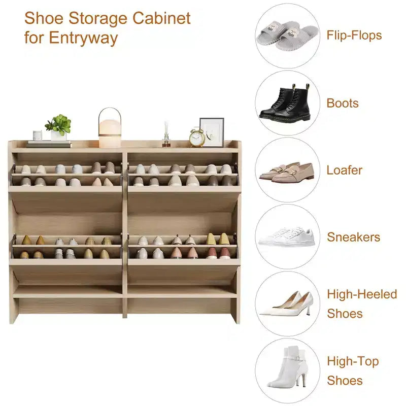 Meuble à chaussures avec tiroirs basculants, meuble de rangement à chaussures moderne pour entrée, meuble à chaussures en bois avec étagère réglable