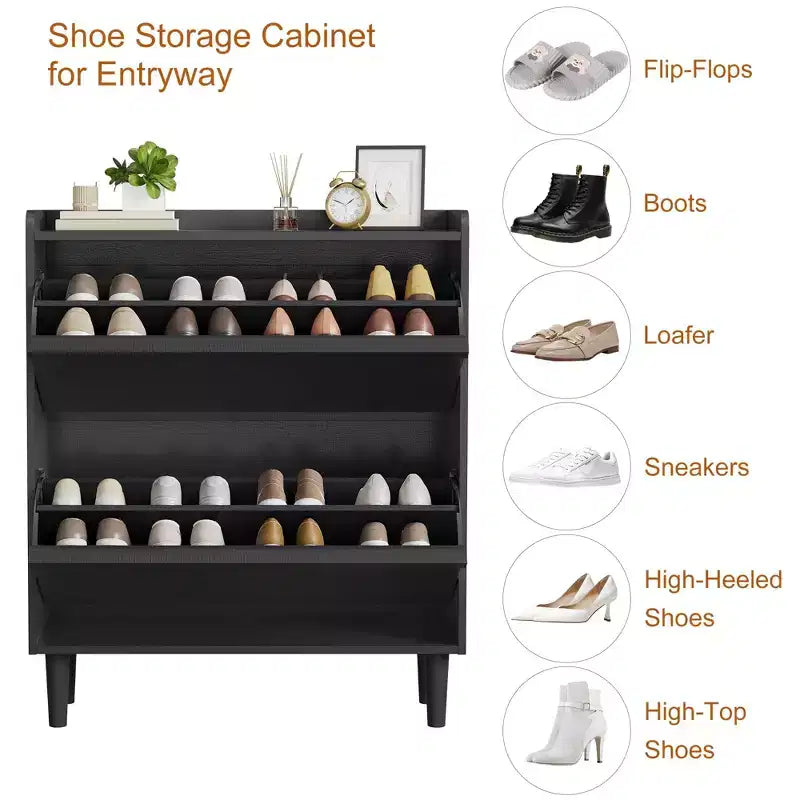 Meuble à chaussures avec tiroirs basculants, meuble de rangement à chaussures moderne pour entrée, meuble à chaussures en bois avec étagère réglable