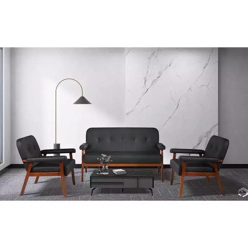 TYBOATLE Fauteuil en similicuir noir avec cadre en bois, fauteuils de salon rembourrés confortables pour la lecture dans les petits espaces