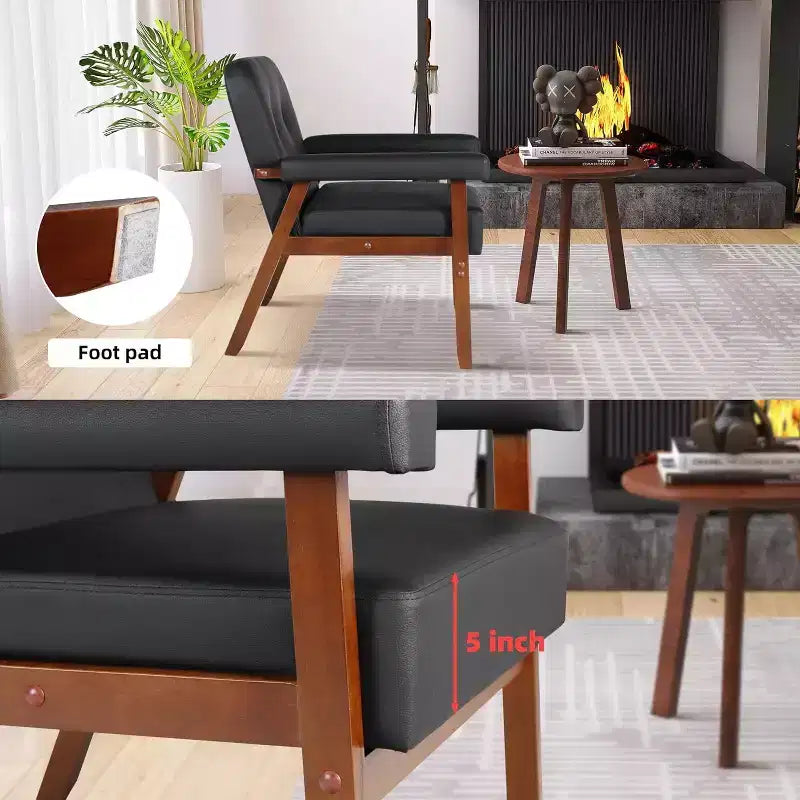 TYBOATLE Fauteuil en similicuir noir avec cadre en bois, fauteuils de salon rembourrés confortables pour la lecture dans les petits espaces