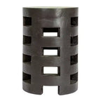 Tabouret rond en bois de mindi Storied Home avec surface texturée, noir
