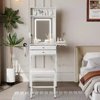Petite coiffeuse avec miroir, mini coiffeuse avec éclairage réglable, 2 tiroirs, support pour sèche-cheveux pour petites chambres, appartements