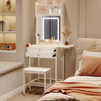 Petite coiffeuse avec miroir, mini coiffeuse avec éclairage réglable, 2 tiroirs, support pour sèche-cheveux pour petites chambres, appartements