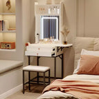Petite coiffeuse avec miroir, mini coiffeuse avec éclairage réglable, 2 tiroirs, support pour sèche-cheveux pour petites chambres, appartements