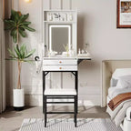 Petite coiffeuse avec miroir, mini coiffeuse avec éclairage réglable, 2 tiroirs, support pour sèche-cheveux pour petites chambres, appartements