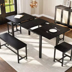Ensemble de salle à manger 5 pièces pour 4 à 8 personnes, grande table de cuisine extensible de 160 cm avec 2 bancs et 2 tabourets carrés, montage facile