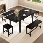 Ensemble de salle à manger 5 pièces pour 4 à 8 personnes, grande table de cuisine extensible de 160 cm avec 2 bancs et 2 tabourets carrés, montage facile