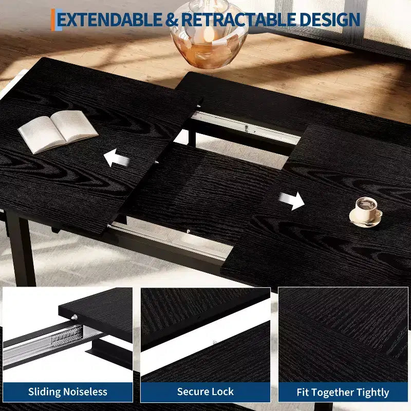 Ensemble de salle à manger 5 pièces pour 4 à 8 personnes, grande table de cuisine extensible de 160 cm avec 2 bancs et 2 tabourets carrés, montage facile