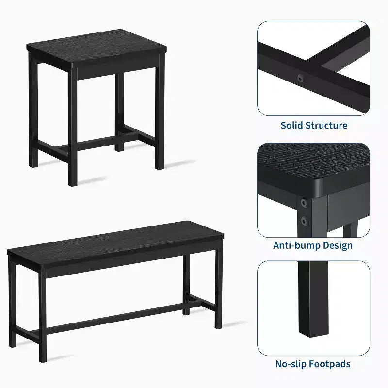 Ensemble de salle à manger 5 pièces pour 4 à 8 personnes, grande table de cuisine extensible de 160 cm avec 2 bancs et 2 tabourets carrés, montage facile