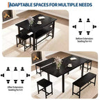 Ensemble de salle à manger 5 pièces pour 4 à 8 personnes, grande table de cuisine extensible de 160 cm avec 2 bancs et 2 tabourets carrés, montage facile