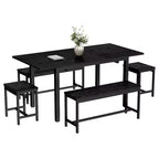 Ensemble de salle à manger 5 pièces pour 4 à 8 personnes, grande table de cuisine extensible de 160 cm avec 2 bancs et 2 tabourets carrés, montage facile