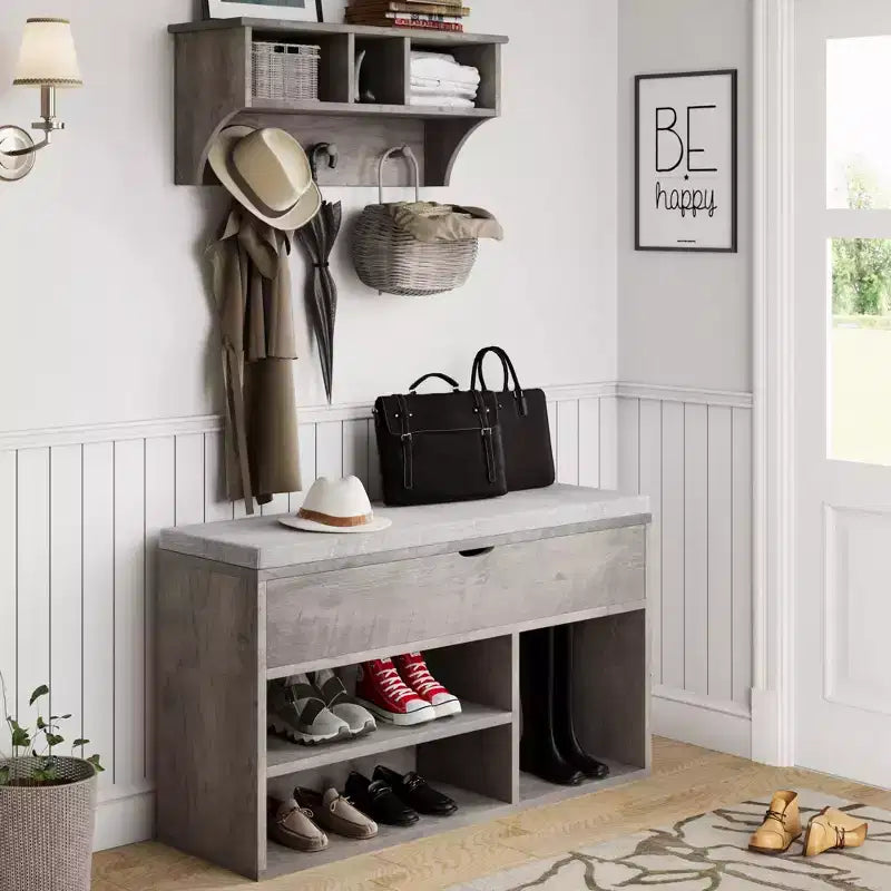 Banc à chaussures avec coussin, banc d'entrée avec étagère réglable, banc à chaussures de rangement dissimulé, étagère à chaussures en bois, pour entrée, couloir